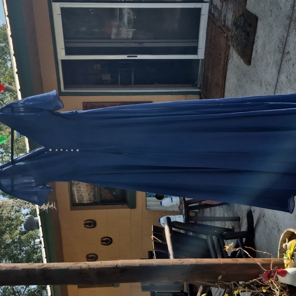 AW Bridal Long Dress Navy Midnight Blue Short Sleeve Rhinestone Back Buttons 12 - Picture 2 of 9